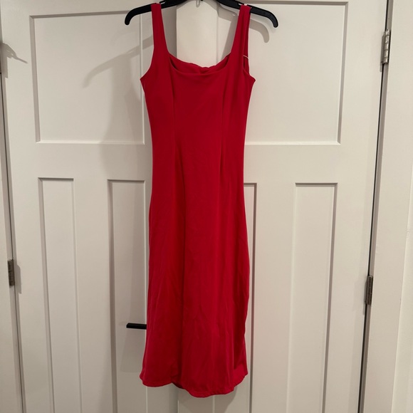 NWT Halara Softlyzero Red Airy Square Neck Corset Slit Bodycon Dress, Size Small - Picture 5 of 8